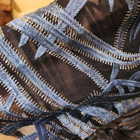 Chico’s Travelers Whimsy Mesh Stripe 3/4 Sleeve Jacket Wave Blue Size 3 NWT - Picture 2 of 6